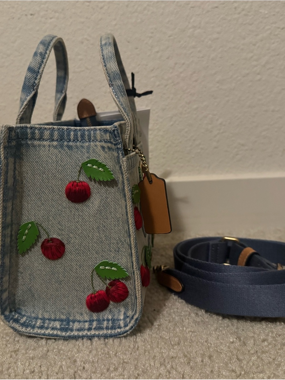 Embroidered Cherry Denim Cargo
Tote 20 NWT - Picture 3 of 5